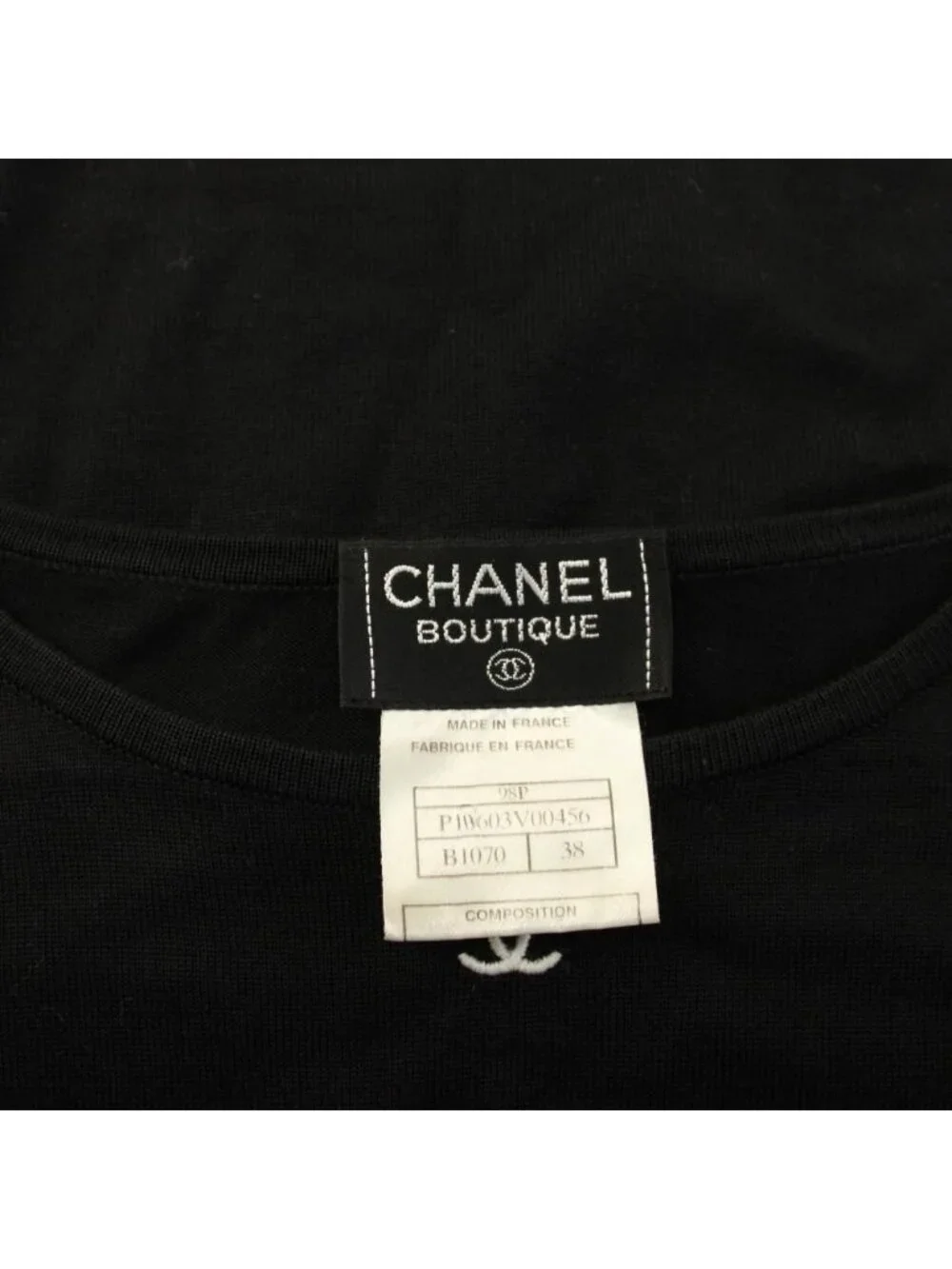 Chanel CC Logo Knit Top Short Sleeve 38 Black Sweater